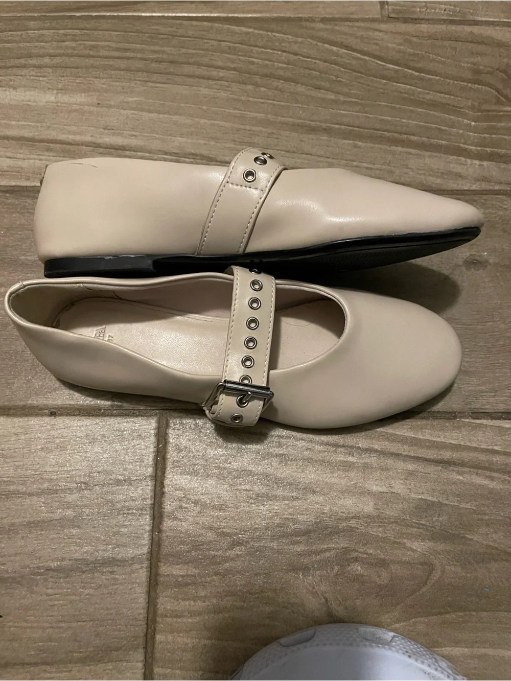 Zara Cream Mary Jane Flats with Buckle Strap and Eyelet Detail